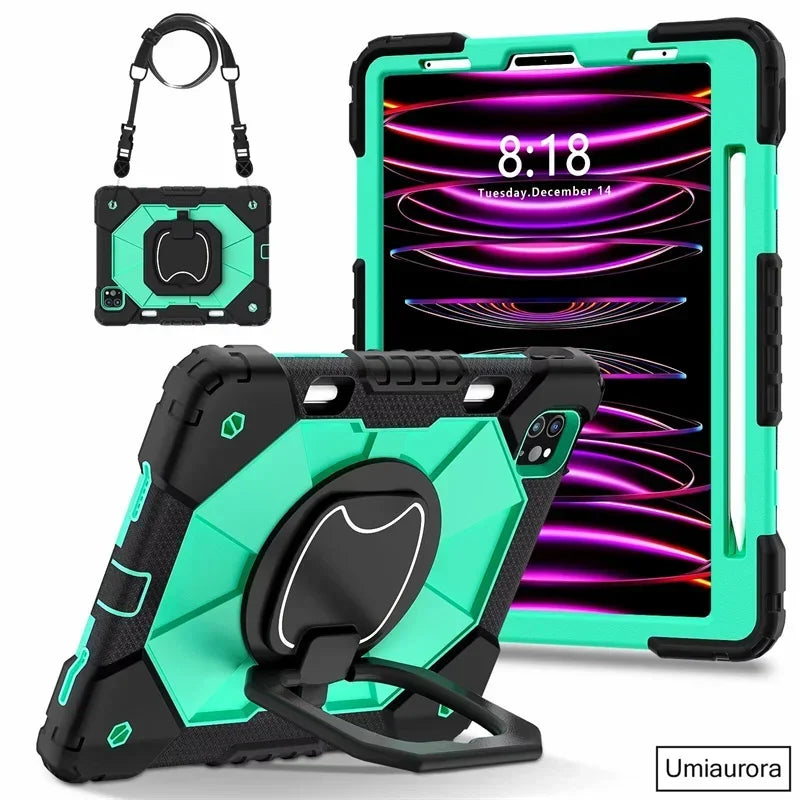For IPad 9.7 7th 8th 9th 10.2 10th Gen Air 4 5 10.9 Pro 11 inch Kids Tablet Case Rotation Handle Stand Shockproof Rugged Cover