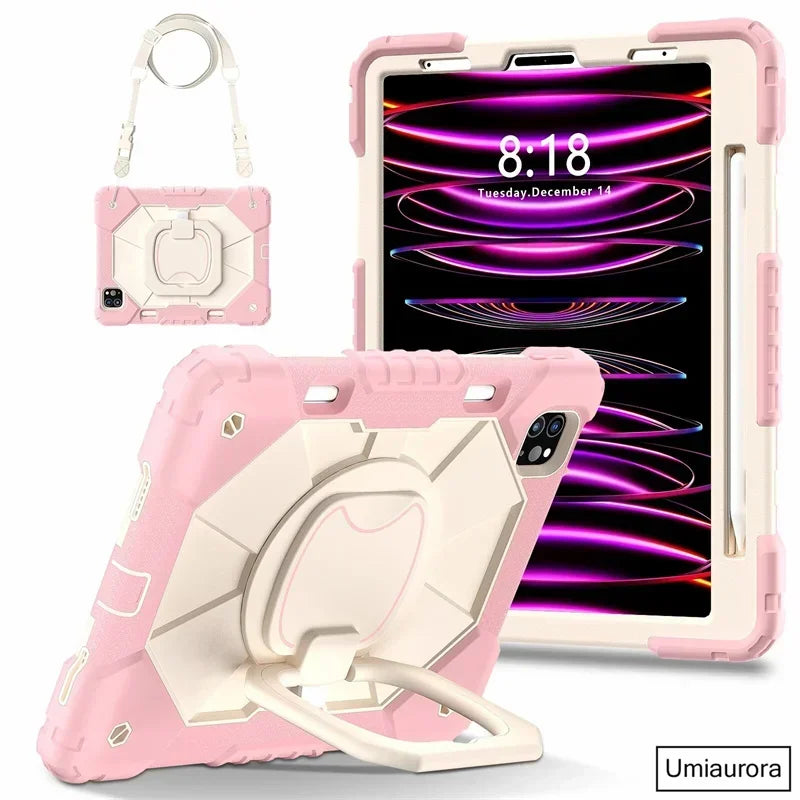 For IPad 9.7 7th 8th 9th 10.2 10th Gen Air 4 5 10.9 Pro 11 inch Kids Tablet Case Rotation Handle Stand Shockproof Rugged Cover