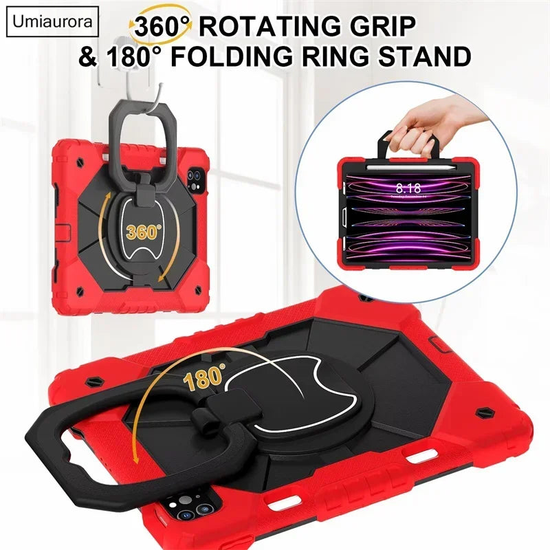 For IPad 9.7 7th 8th 9th 10.2 10th Gen Air 4 5 10.9 Pro 11 inch Kids Tablet Case Rotation Handle Stand Shockproof Rugged Cover