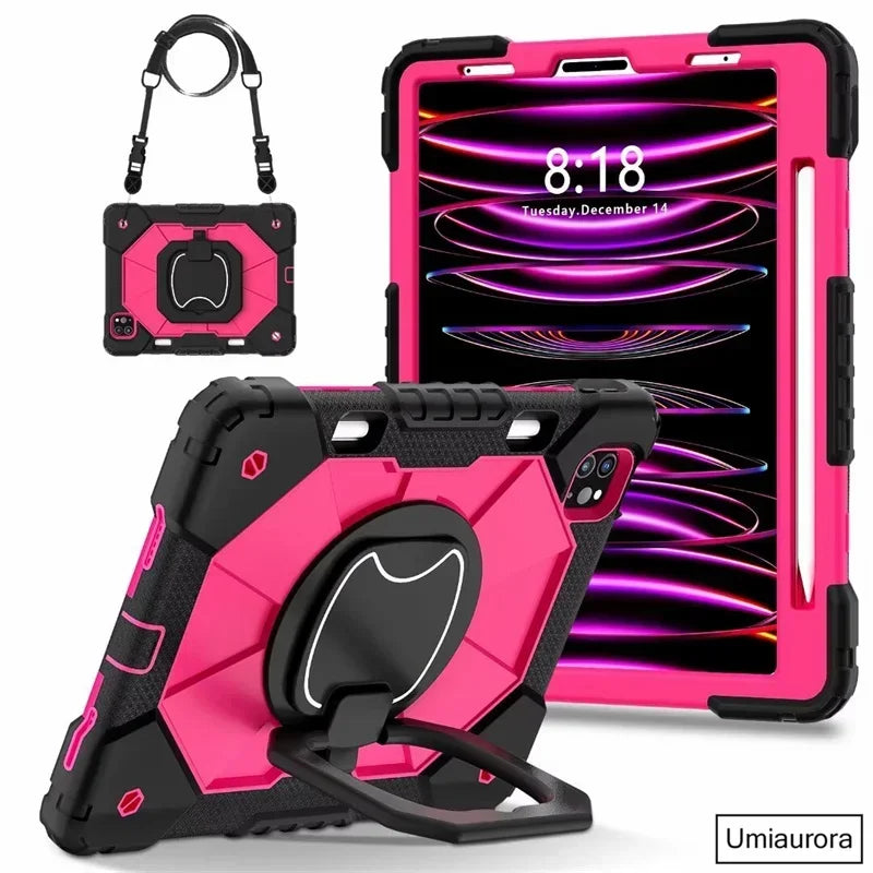 For IPad 9.7 7th 8th 9th 10.2 10th Gen Air 4 5 10.9 Pro 11 inch Kids Tablet Case Rotation Handle Stand Shockproof Rugged Cover