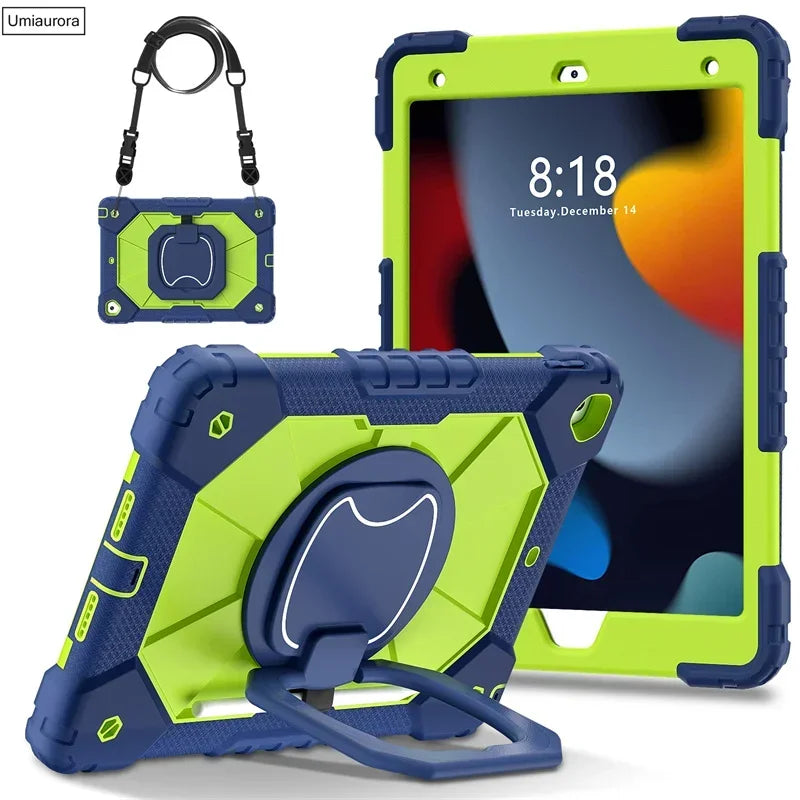For IPad 9.7 7th 8th 9th 10.2 10th Gen Air 4 5 10.9 Pro 11 inch Kids Tablet Case Rotation Handle Stand Shockproof Rugged Cover