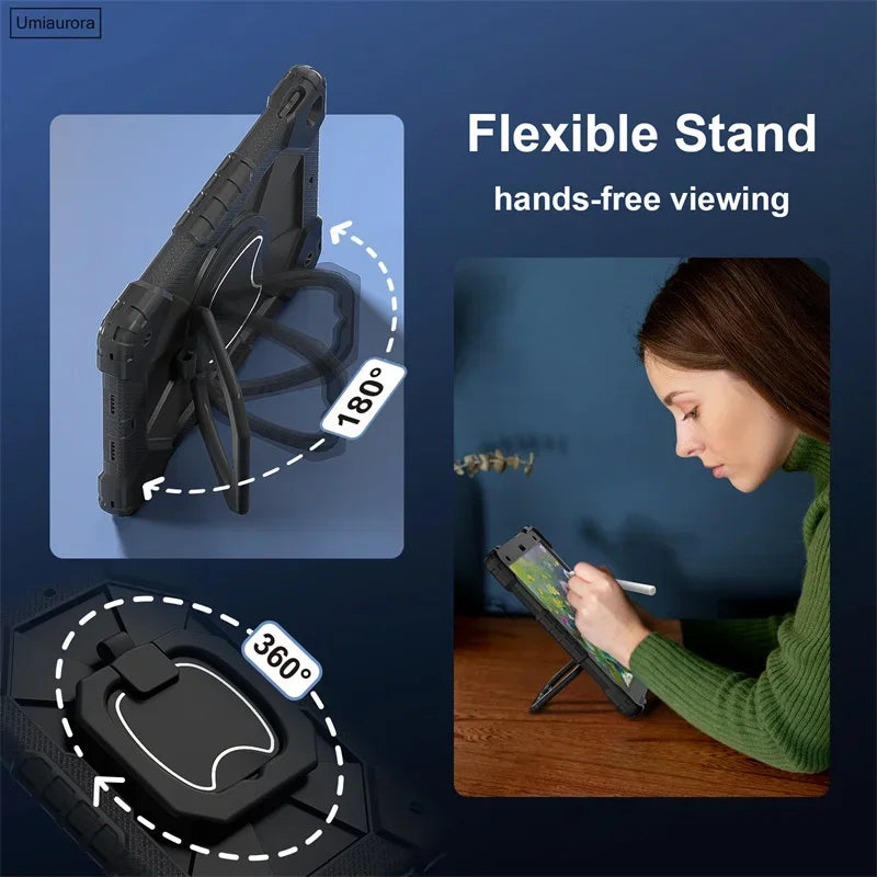 For IPad 9.7 7th 8th 9th 10.2 10th Gen Air 4 5 10.9 Pro 11 inch Kids Tablet Case Rotation Handle Stand Shockproof Rugged Cover