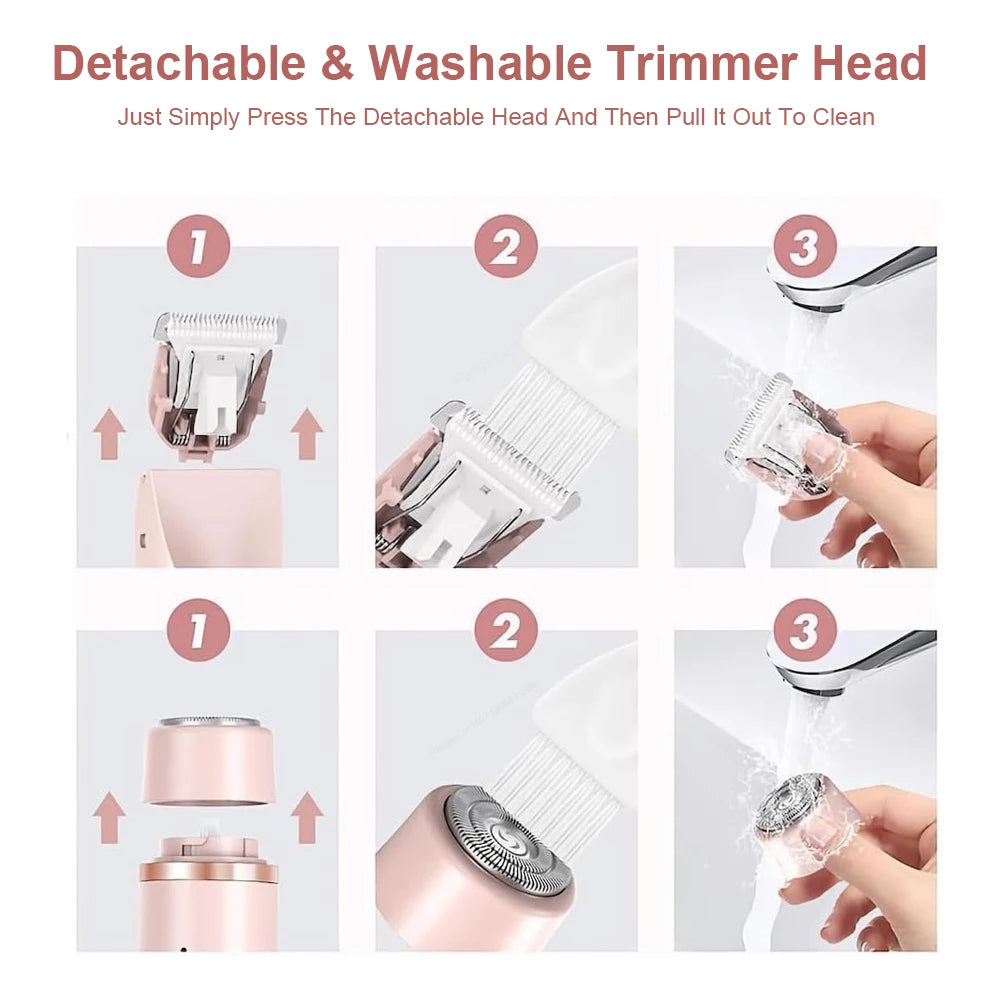 Electric Razors for Women 2in1 Bikini Trimmer Facial Mustache Shavers for Ladies Body Underarms Legs Portable Painless Epilator