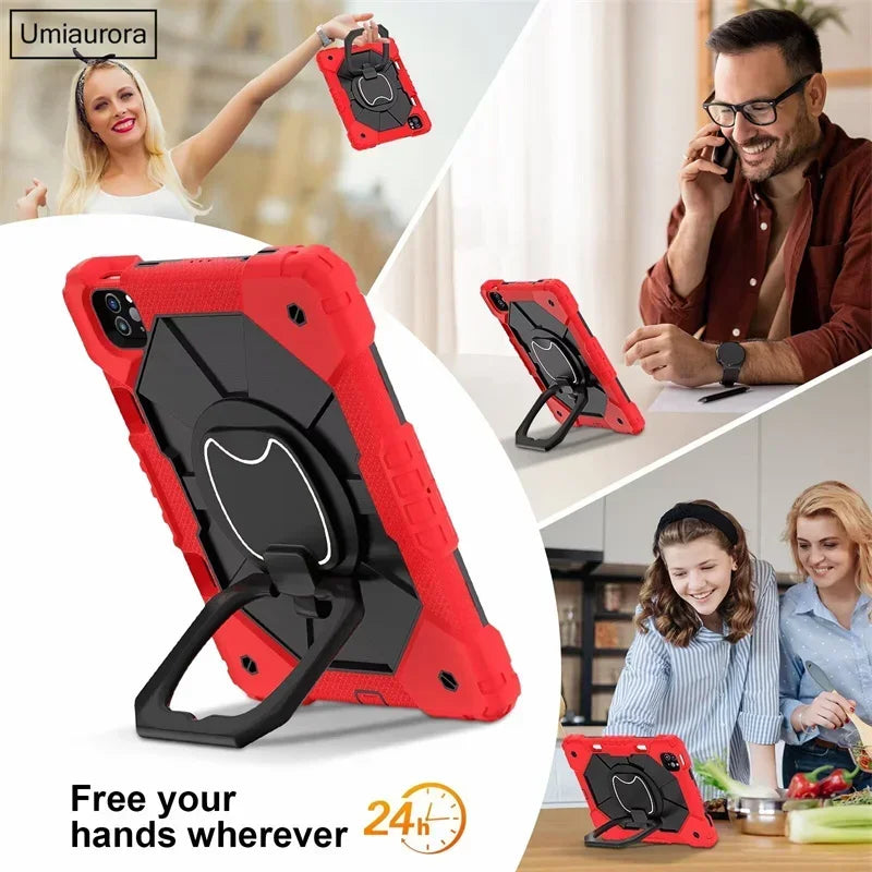 For IPad 9.7 7th 8th 9th 10.2 10th Gen Air 4 5 10.9 Pro 11 inch Kids Tablet Case Rotation Handle Stand Shockproof Rugged Cover