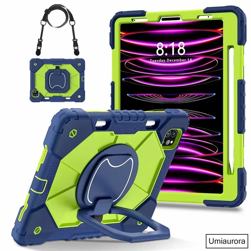 For IPad 9.7 7th 8th 9th 10.2 10th Gen Air 4 5 10.9 Pro 11 inch Kids Tablet Case Rotation Handle Stand Shockproof Rugged Cover