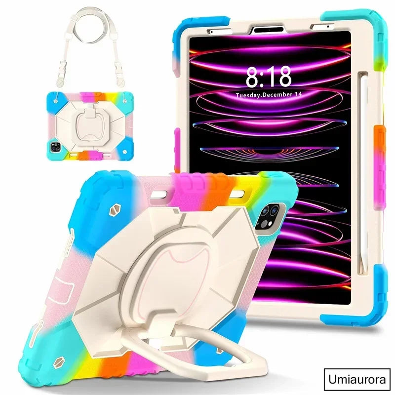 For IPad 9.7 7th 8th 9th 10.2 10th Gen Air 4 5 10.9 Pro 11 inch Kids Tablet Case Rotation Handle Stand Shockproof Rugged Cover