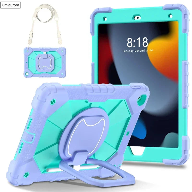 For IPad 9.7 7th 8th 9th 10.2 10th Gen Air 4 5 10.9 Pro 11 inch Kids Tablet Case Rotation Handle Stand Shockproof Rugged Cover