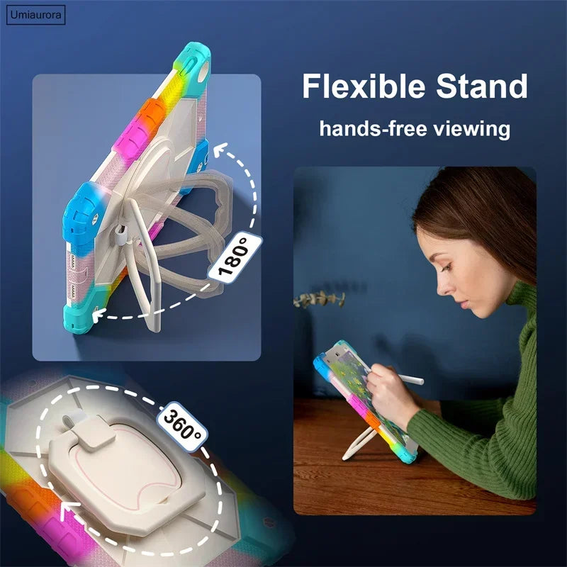 For IPad 9.7 7th 8th 9th 10.2 10th Gen Air 4 5 10.9 Pro 11 inch Kids Tablet Case Rotation Handle Stand Shockproof Rugged Cover