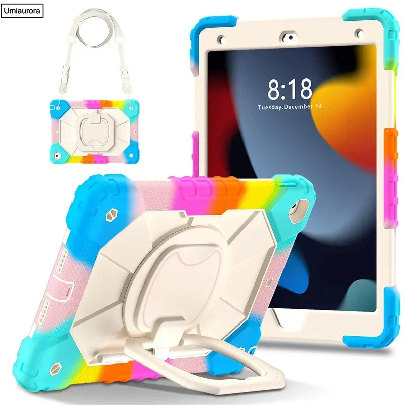 For IPad 9.7 7th 8th 9th 10.2 10th Gen Air 4 5 10.9 Pro 11 inch Kids Tablet Case Rotation Handle Stand Shockproof Rugged Cover