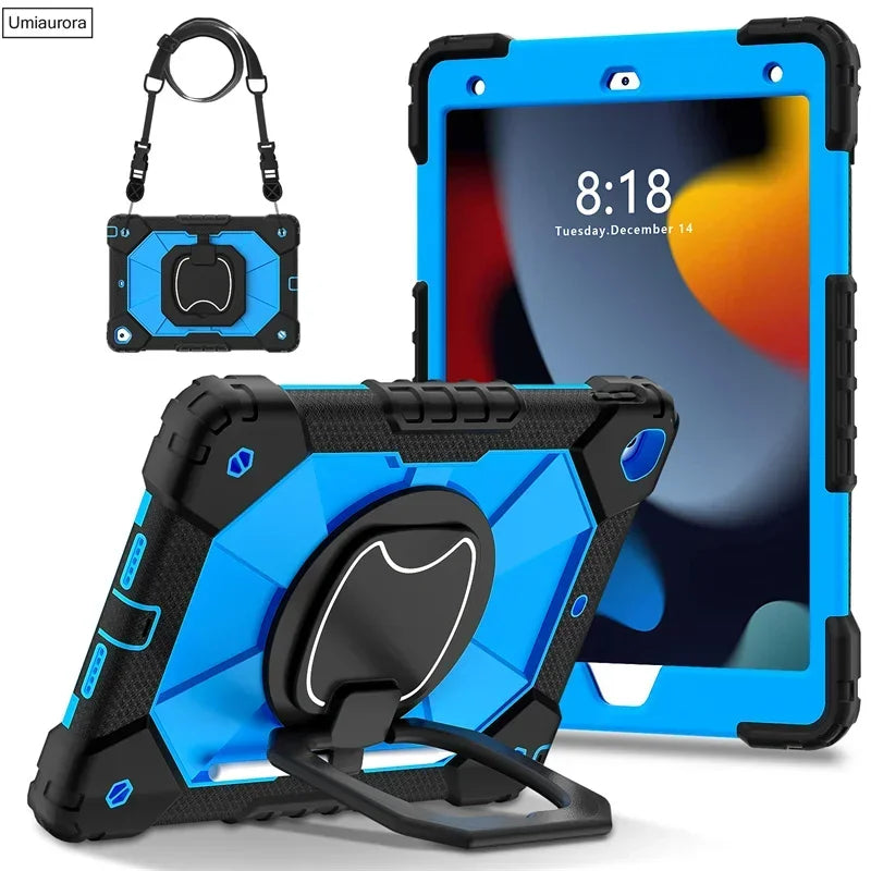 For IPad 9.7 7th 8th 9th 10.2 10th Gen Air 4 5 10.9 Pro 11 inch Kids Tablet Case Rotation Handle Stand Shockproof Rugged Cover