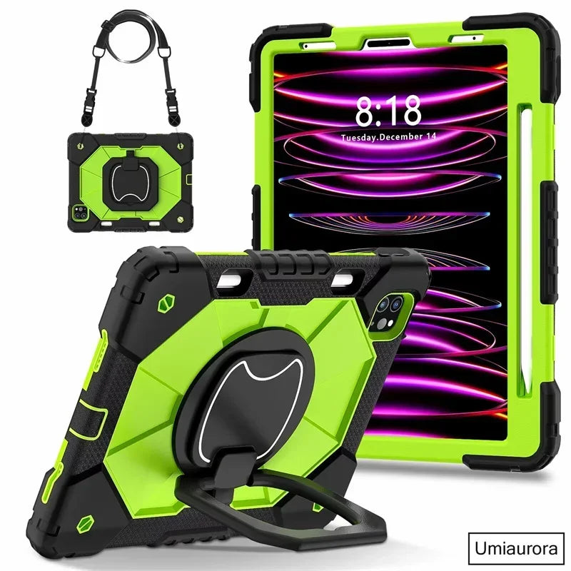 For IPad 9.7 7th 8th 9th 10.2 10th Gen Air 4 5 10.9 Pro 11 inch Kids Tablet Case Rotation Handle Stand Shockproof Rugged Cover