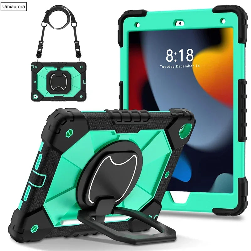 For IPad 9.7 7th 8th 9th 10.2 10th Gen Air 4 5 10.9 Pro 11 inch Kids Tablet Case Rotation Handle Stand Shockproof Rugged Cover