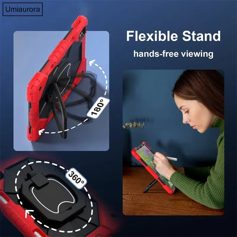 For IPad 9.7 7th 8th 9th 10.2 10th Gen Air 4 5 10.9 Pro 11 inch Kids Tablet Case Rotation Handle Stand Shockproof Rugged Cover