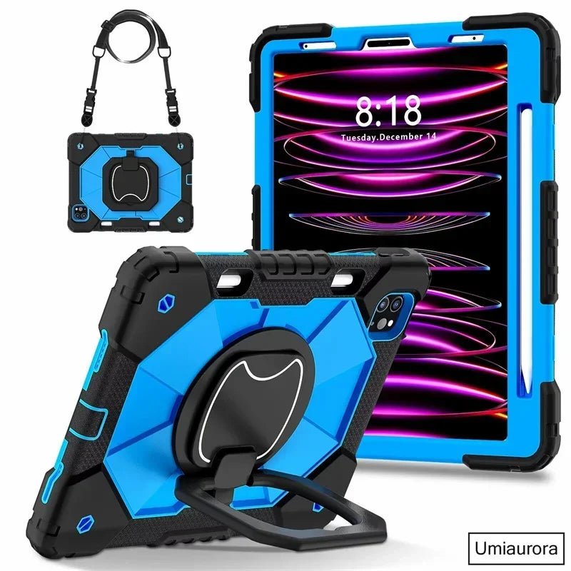 For IPad 9.7 7th 8th 9th 10.2 10th Gen Air 4 5 10.9 Pro 11 inch Kids Tablet Case Rotation Handle Stand Shockproof Rugged Cover