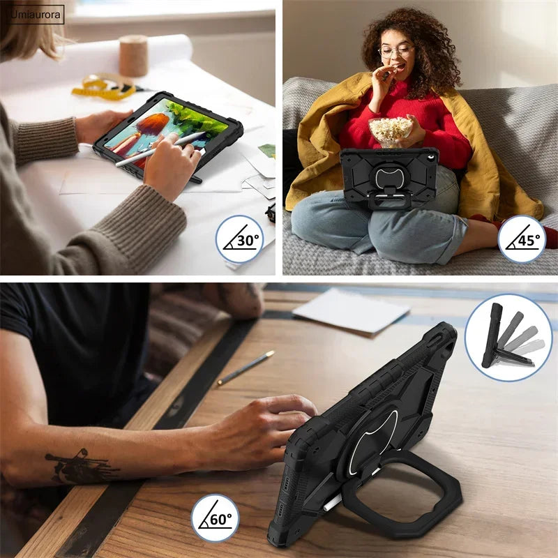For IPad 9.7 7th 8th 9th 10.2 10th Gen Air 4 5 10.9 Pro 11 inch Kids Tablet Case Rotation Handle Stand Shockproof Rugged Cover