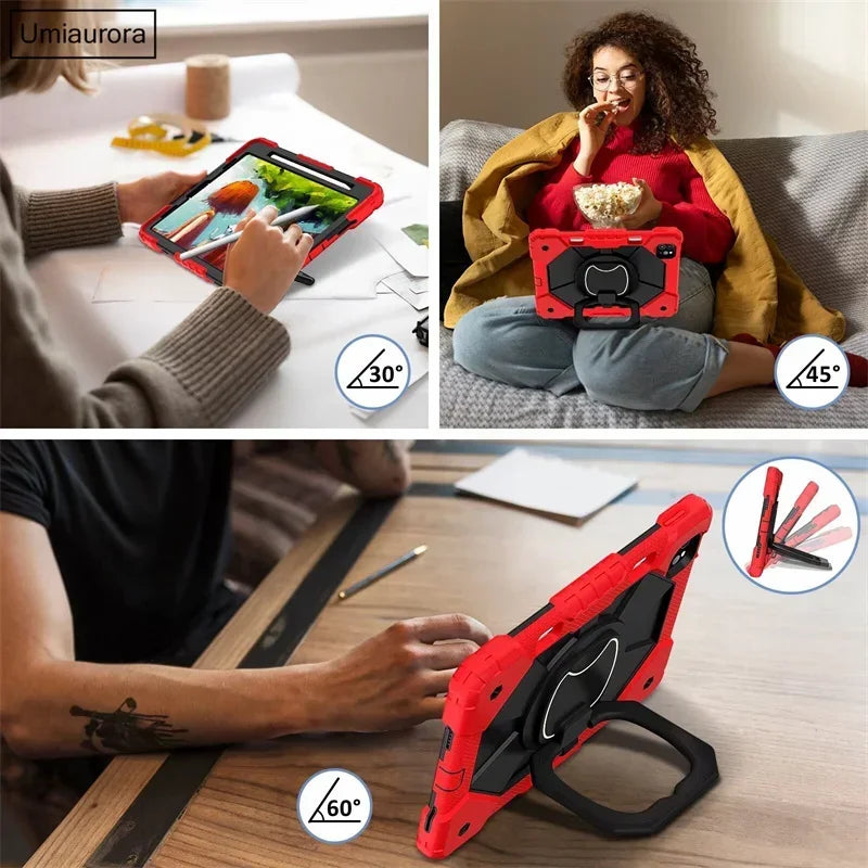 For IPad 9.7 7th 8th 9th 10.2 10th Gen Air 4 5 10.9 Pro 11 inch Kids Tablet Case Rotation Handle Stand Shockproof Rugged Cover