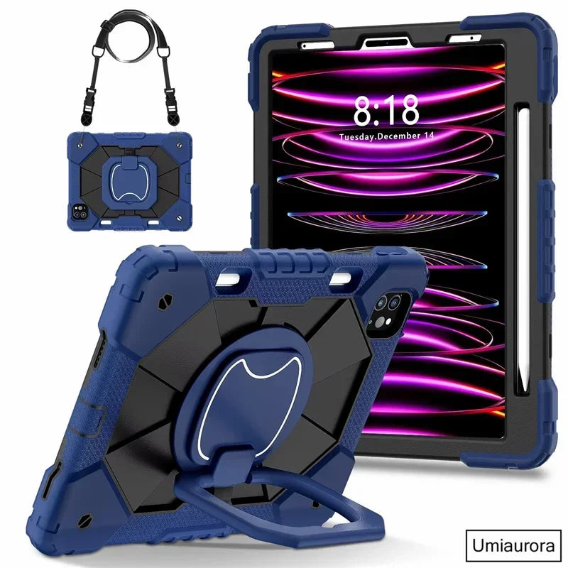 For IPad 9.7 7th 8th 9th 10.2 10th Gen Air 4 5 10.9 Pro 11 inch Kids Tablet Case Rotation Handle Stand Shockproof Rugged Cover