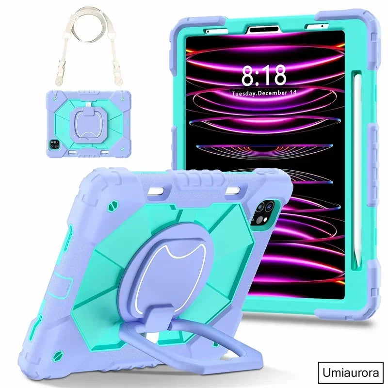 For IPad 9.7 7th 8th 9th 10.2 10th Gen Air 4 5 10.9 Pro 11 inch Kids Tablet Case Rotation Handle Stand Shockproof Rugged Cover